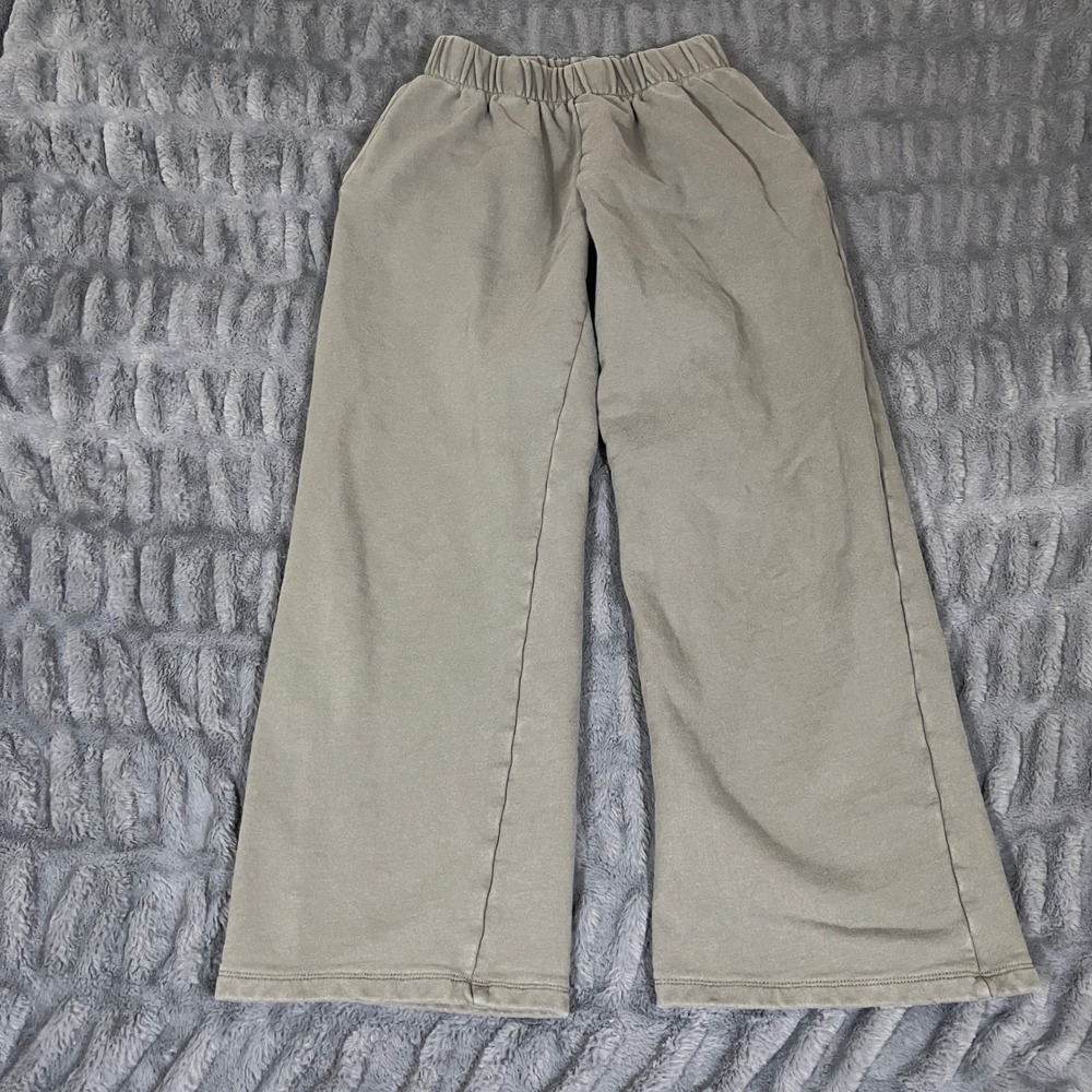 Forever 21 Women Wide‎ Leg Sweatpants Taupe Elastic Waist Pockets Size S